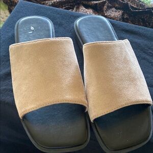 Tan Suede Slide Sandals
